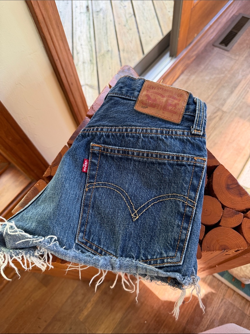 Levi's 501 Blue Frayed Hem Denim Cutoff Shorts